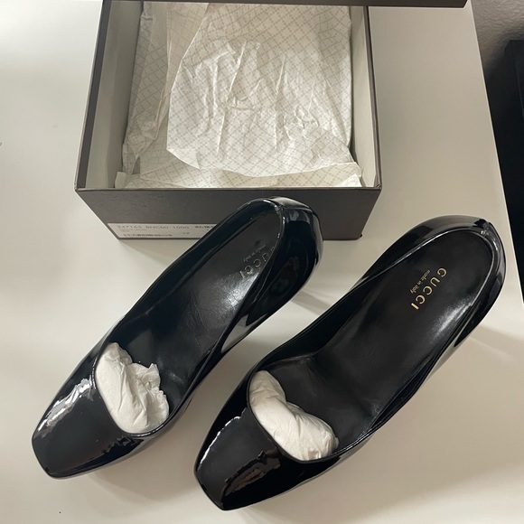 Vintage Gucci Patent Leather Pumps Black Vernice Crystal Nero - Size 9 Authentic - Picture 4 of 16